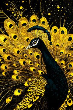 Goldener Pfau mit dekorativen Federn von Imperial Art House