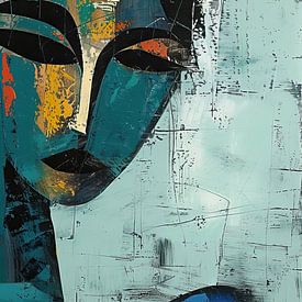 Femme abstraite | Portrait minimaliste avec visages colorés sur Peintures accrocheuses