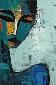 Femme abstraite | Portrait minimaliste avec visages colorés