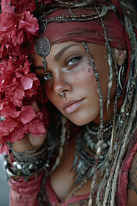 Kunst Frau mit Blumen
