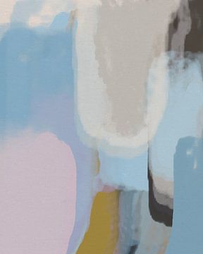 Art contemporain abstrait moderne dans des couleurs pastel. Bleu ciel, rose, ocre et taupe. sur Dina Dankers