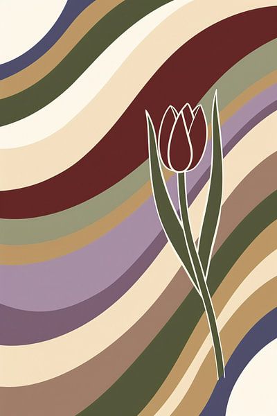 Kleurrijke abstracte tulp met golvende lijnen van Art & Soul Creations