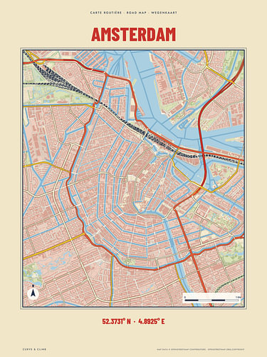 Stadskaart Amsterdam, retro wegenkaart