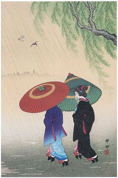 Ohara Koson - Twee vrouwen in de regen (bewerkt) van Peter Balan