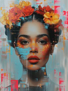 Frida in neon colours, modern and abstract by Carla Van Iersel