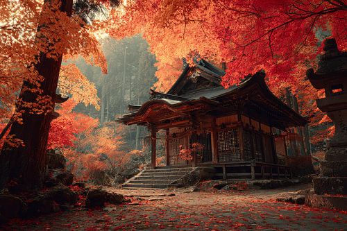 oosterse kunst kapel in het bos herfst