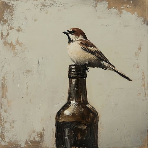 Haussperling auf Flasche