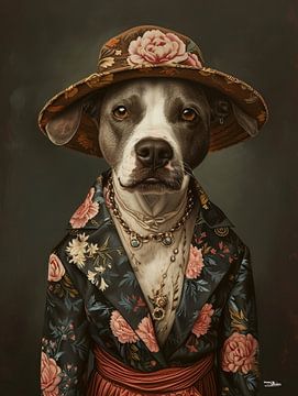 dog in Victorian dress