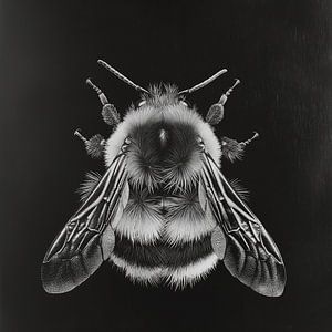 Schwarz-Weiß-Porträt einer Hummel von Margriet Hulsker