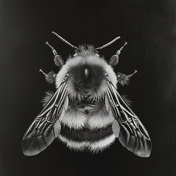 black and white portrait of a bumblebee by Margriet Hulsker