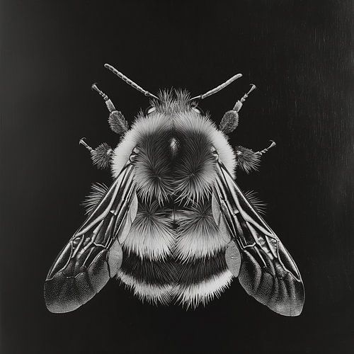 black and white portrait of a bumblebee
