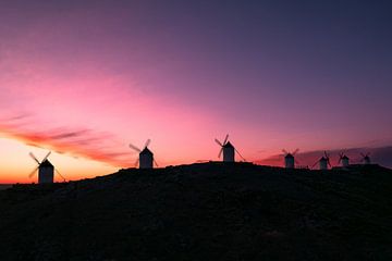 Les moulins à vent de La Mancha au coucher du soleil sur Ewold Kooistra