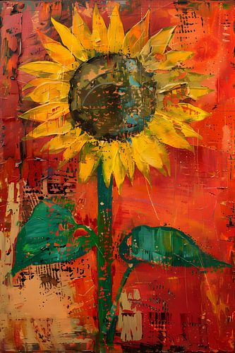 Abstracte zonnebloem schilderij met levendige kleuren