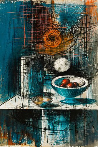 Nature morte abstraite avec bol et fruits