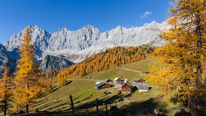 Berglandschaft "Almdorf am Fuße des Dachsteins" von Coen Weesjes