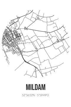 Mildam (Fryslan) | Map | Black and white by Rezona