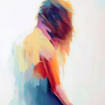 Abstract vrouwenportret in warme pastelkleuren van Carla Van Iersel