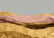 Zen kunst. Abstract landschap in Japanse stijl in goud, terra, grijs. van Dina Dankers thumbnail