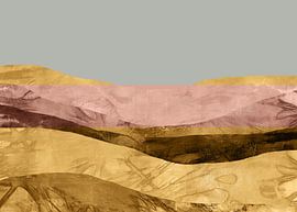 Zen-Kunst. Abstrakte Landschaft im japanischen Stil in Gold, Terra, Grau. von Dina Dankers