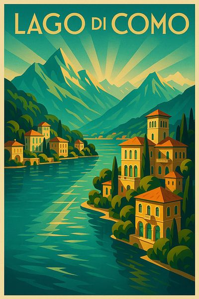 Impression murale paysage du lac de Côme Art déco par Travel Shop