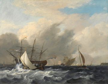 's Lands oorlogsschip 'Amsterdam' voor de Westerlaag op het IJ voor Amsterdam., Nicolaas Baur