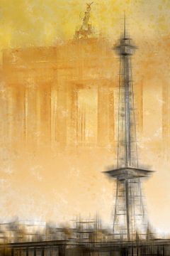 City-Art BERLIN Funkturm & Brandenburger Tor | gelb von Melanie Viola