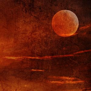 Moon 1. Fantasy in Red with Orange as Digital Art by Alie Ekkelenkamp