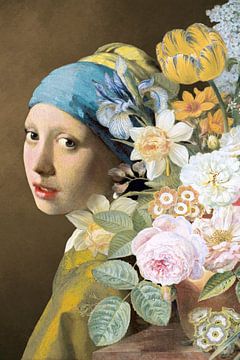 Girl with the Pearl Earring - The Floral Edition I van Marja van den Hurk