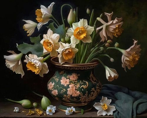 Daffodil flowers in a vase.