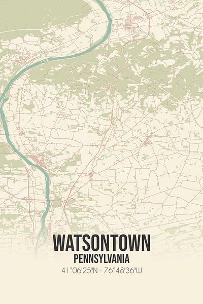 Carte ancienne de Watsontown (Pennsylvanie), USA. par Affiches de lieux