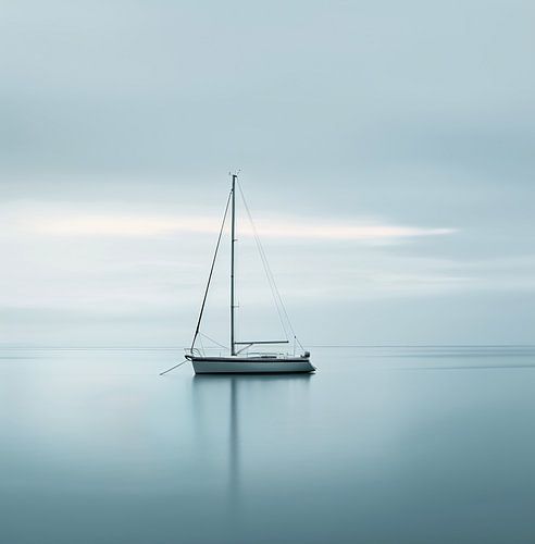 Calm water, lonely boat