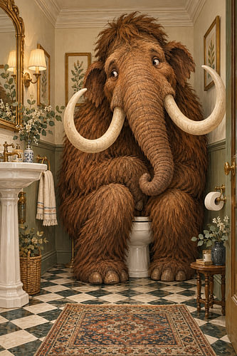 A mammoth in the bathroom
