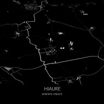 Zwart-witte landkaart van Hiaure, Fryslan. van Rezona