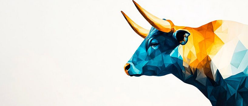 Geometric bull portrait in colour by Poster Art Shop