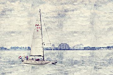 Zeilen voor de kust van Breskens (schilderij)