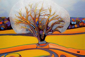 Bunter Baum im pointillistischen Stil