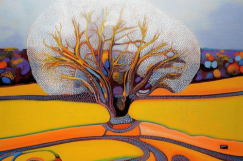 Kleurrijke boom in pointillistische stijl