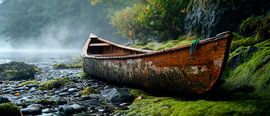 Canoë abandonné sur une rive idyllique sur Poster Art Shop