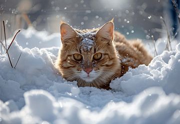 Kat in de sneeuw van fernlichtsicht