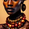 Afrikanische Dame. Ethnisches Porträt. Digitales Gemälde einer afrikanischen Stammesdame mit Erdtöne von Dreamy Faces