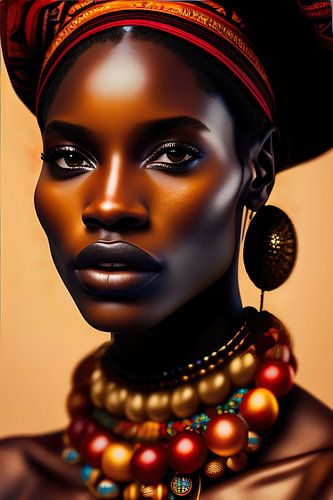 Afrikaanse dame. Etnisch portret. digitaal schilderij van Afrikaanse tribale dame met aardetinten