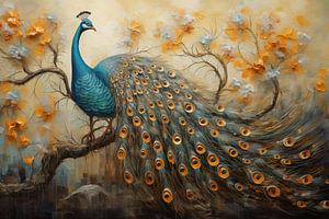 Moderne Kunst bunter Pfau auf einer Leinwand, gemalt