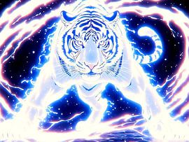 Himmlisch leuchtender weißer Tiger in Pose von A.D. Digital ART