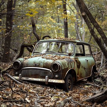 Verloren plaats Mini Cooper groen verroest vergeten bos van gm_designs