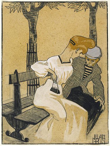 Mann und Frau auf Bank (1908 - 1909) von Juan Gris