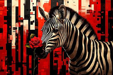 Zebra met roos in kunststijl van Imperial Art House