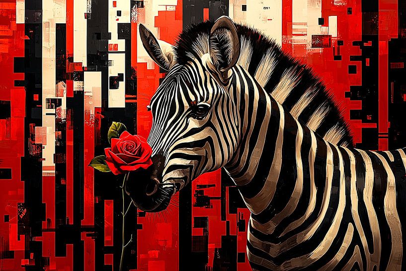 Zèbre avec une rose dans un style artistique par Imperial Art House