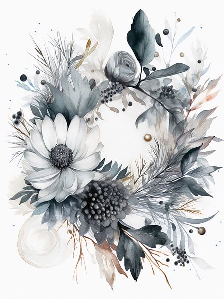 watercolor blossom floral wreath by haroulita