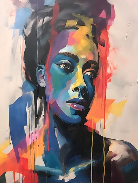 Kleurrijk vrouwelijk portret van PixelPrestige