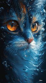 cat - cat with blue water by Gelissen Artworks